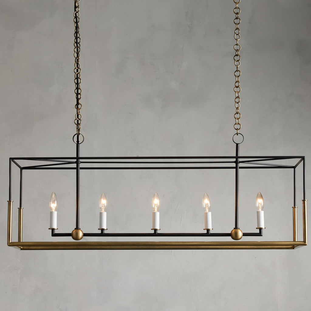 Black Iron Linear chandelier - Aria Wisp for dining room view 1