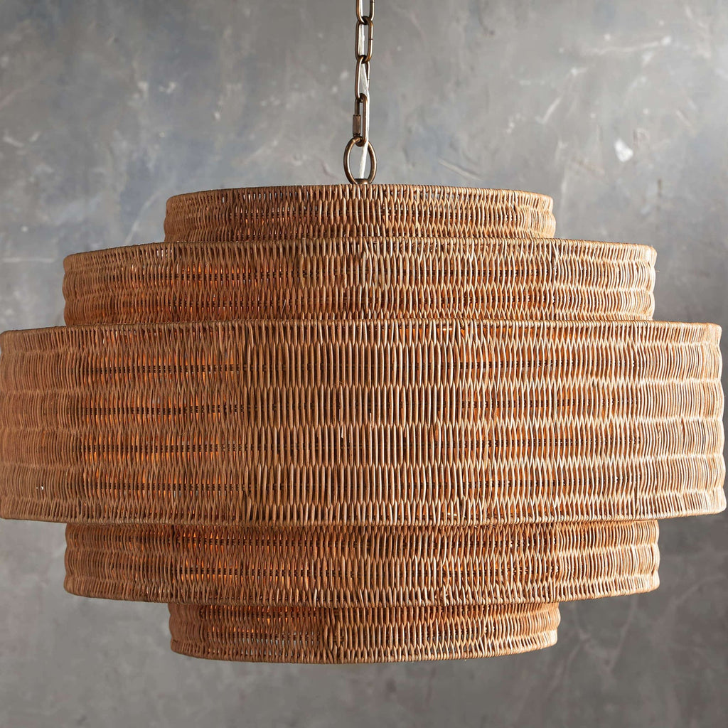 Black Rattan Tiered chandelier - Aster Arc for dining room view 1