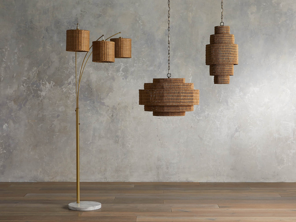 Black Rattan Tiered chandelier - Aster Arc for dining room view 2
