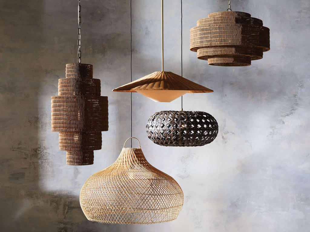 Black Rattan Tiered chandelier - Aster Arc for dining room view 4
