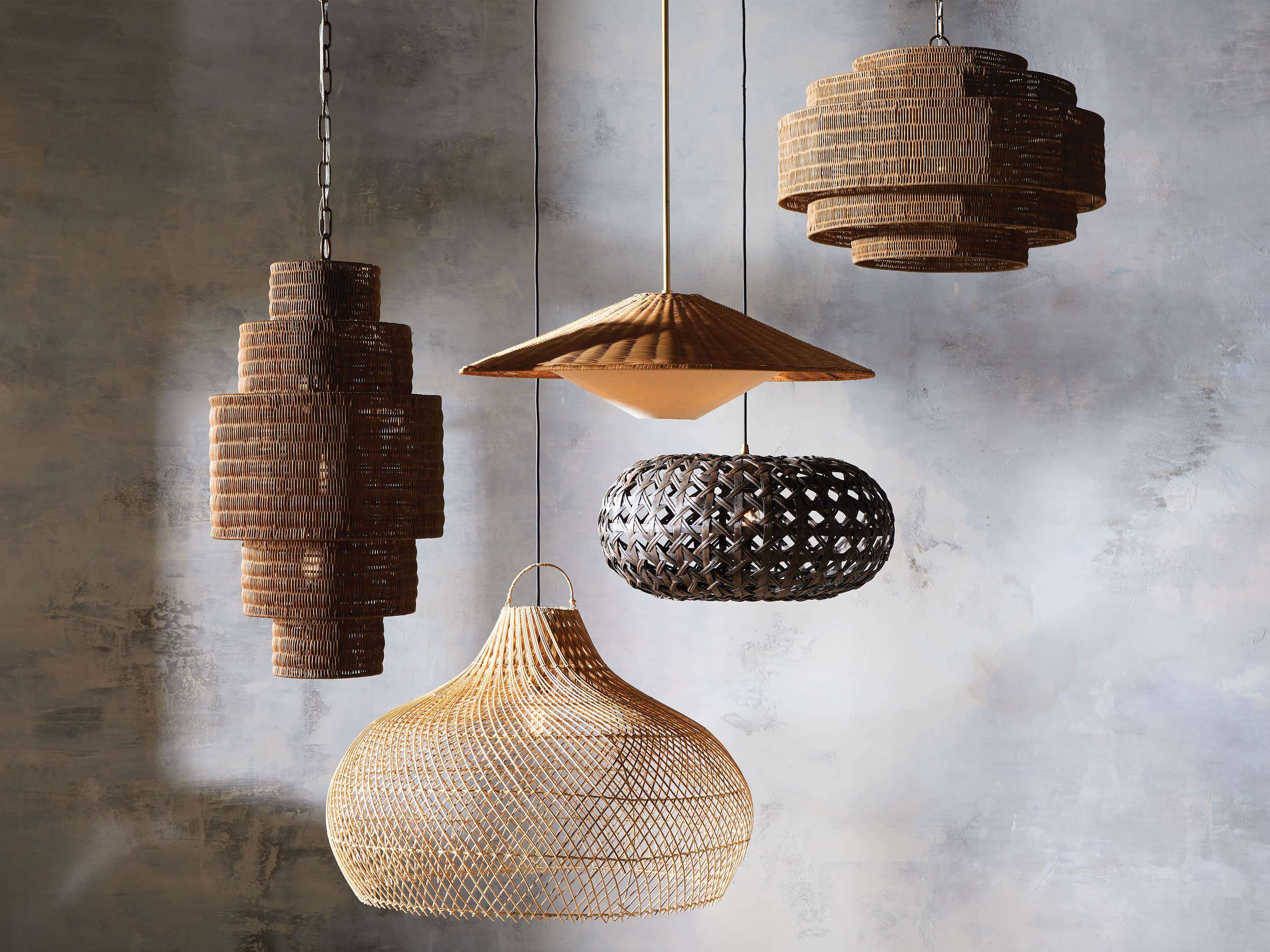 Black Rattan Tiered chandelier - Aster Arc for dining room view 4