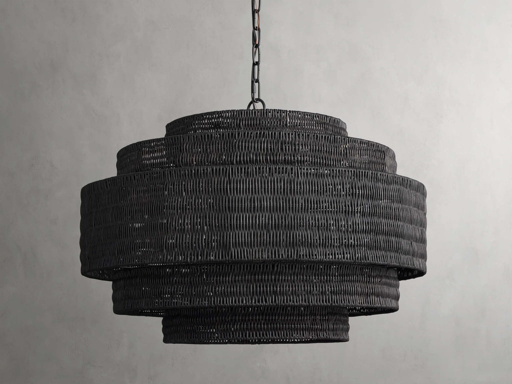 Black Rattan Tiered chandelier - Aster Arc for dining room view 15