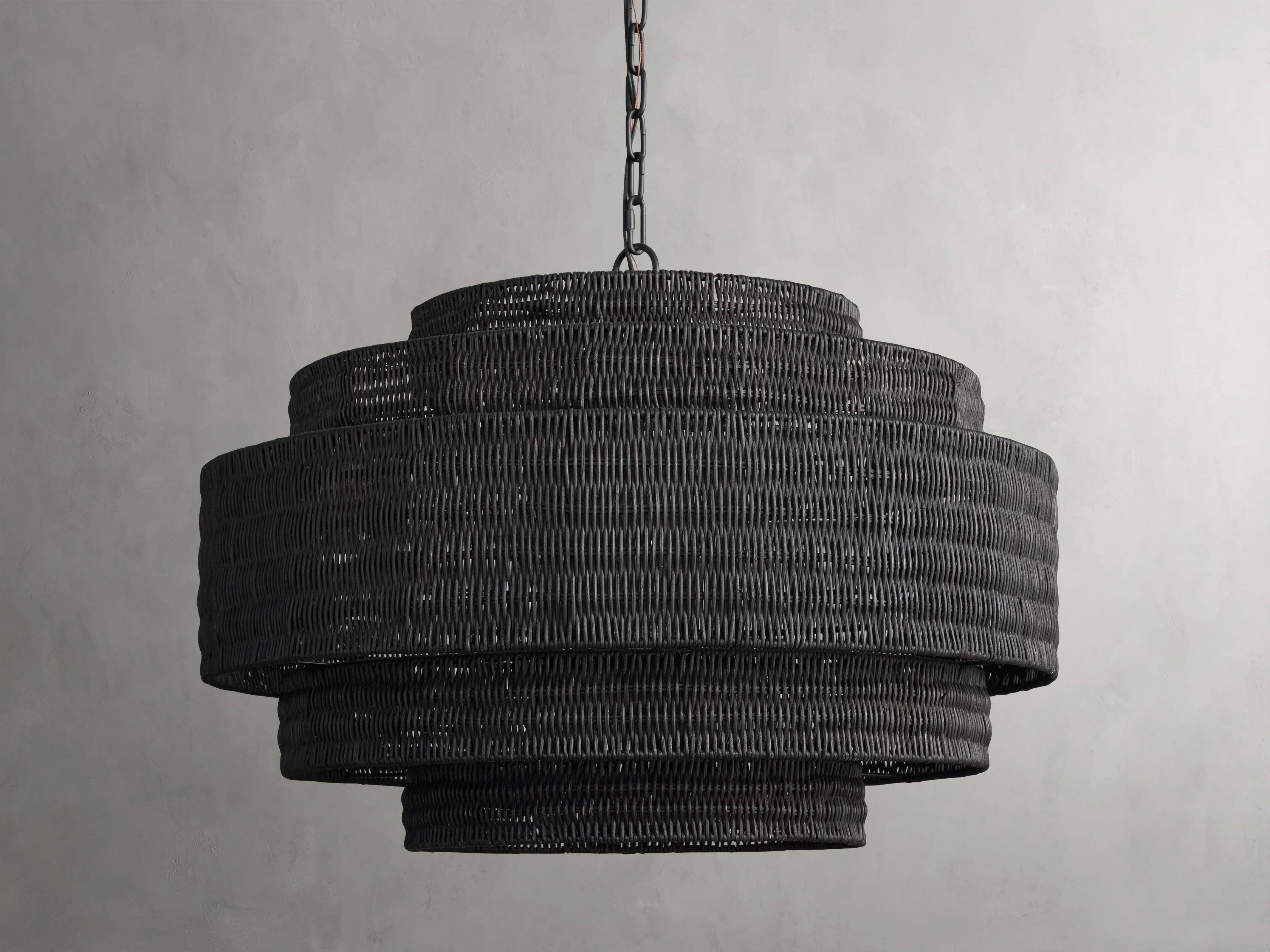 Black Rattan Tiered chandelier - Aster Arc for dining room view 15
