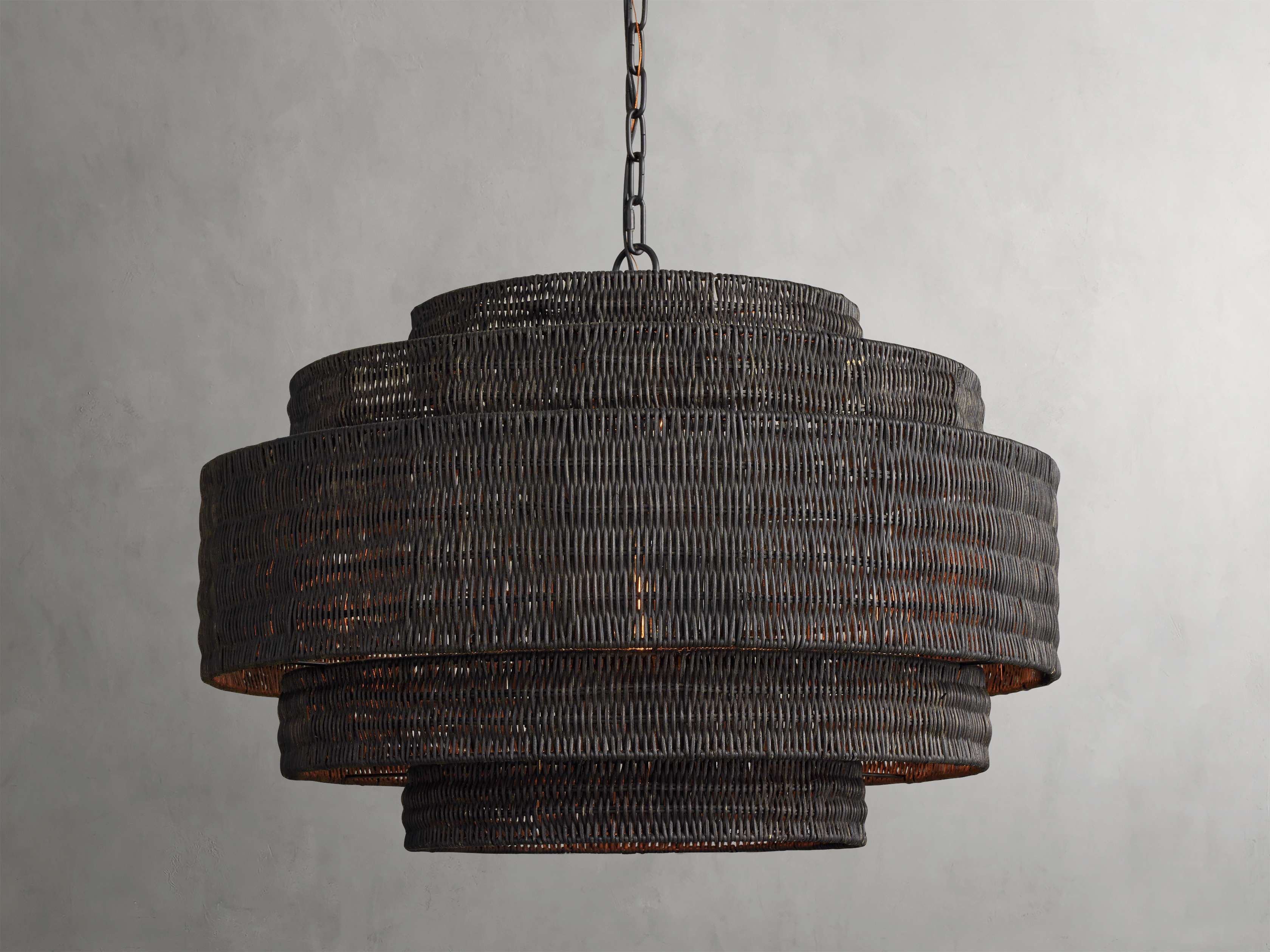 Black Rattan Tiered chandelier - Aster Arc for dining room view 23