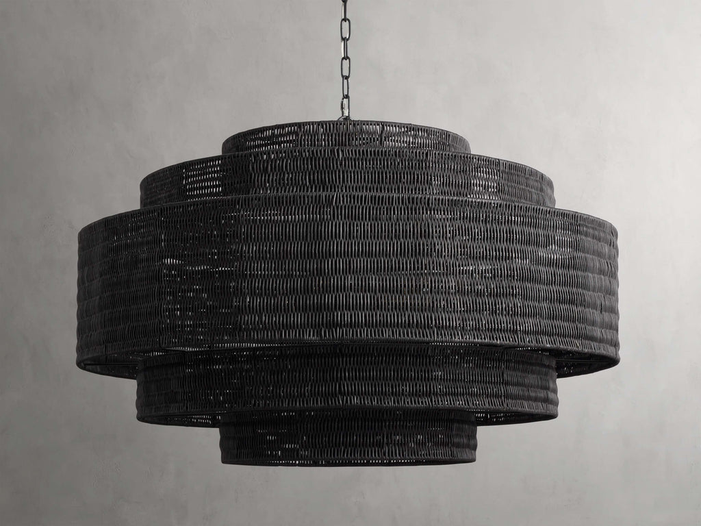 Black Rattan Tiered chandelier - Aster Arc for dining room view 18