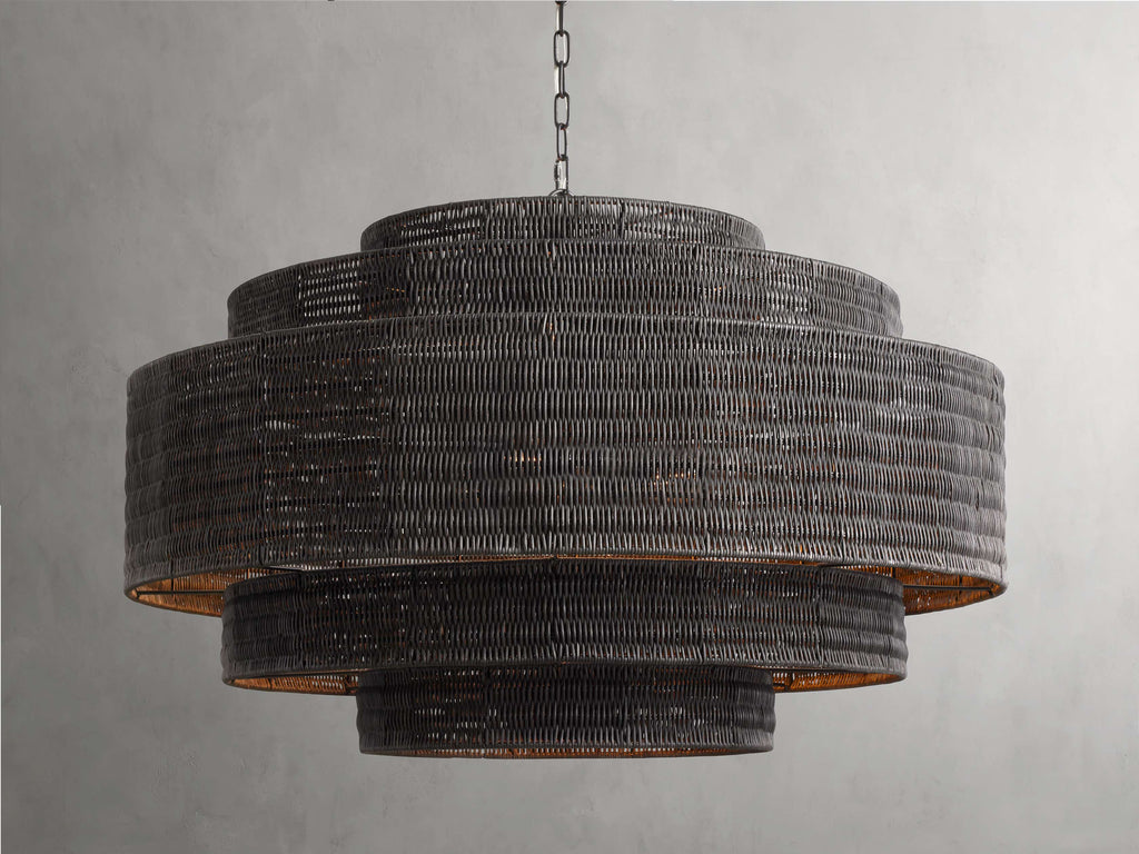 Black Rattan Tiered chandelier - Aster Arc for dining room view 24
