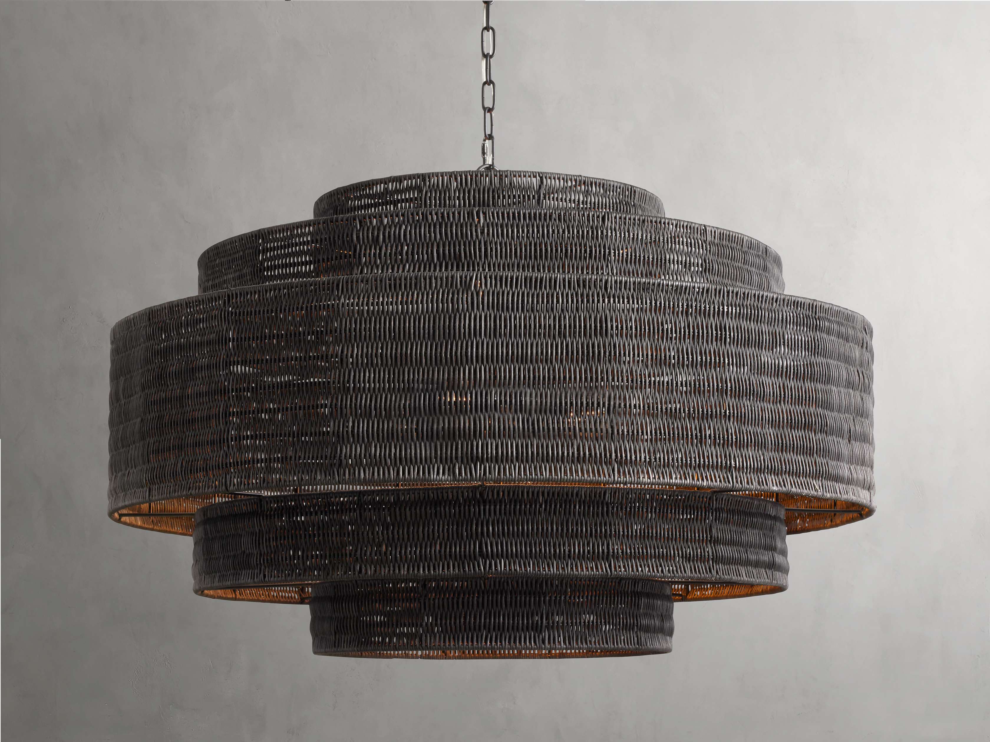 Black Rattan Tiered chandelier - Aster Arc for dining room view 24