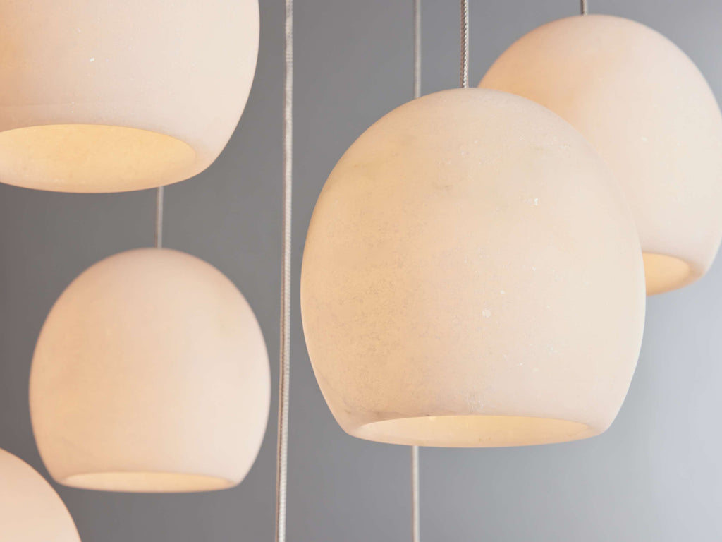 Natural Alabaster Round chandelier - Riven Wisp for dining room view 16