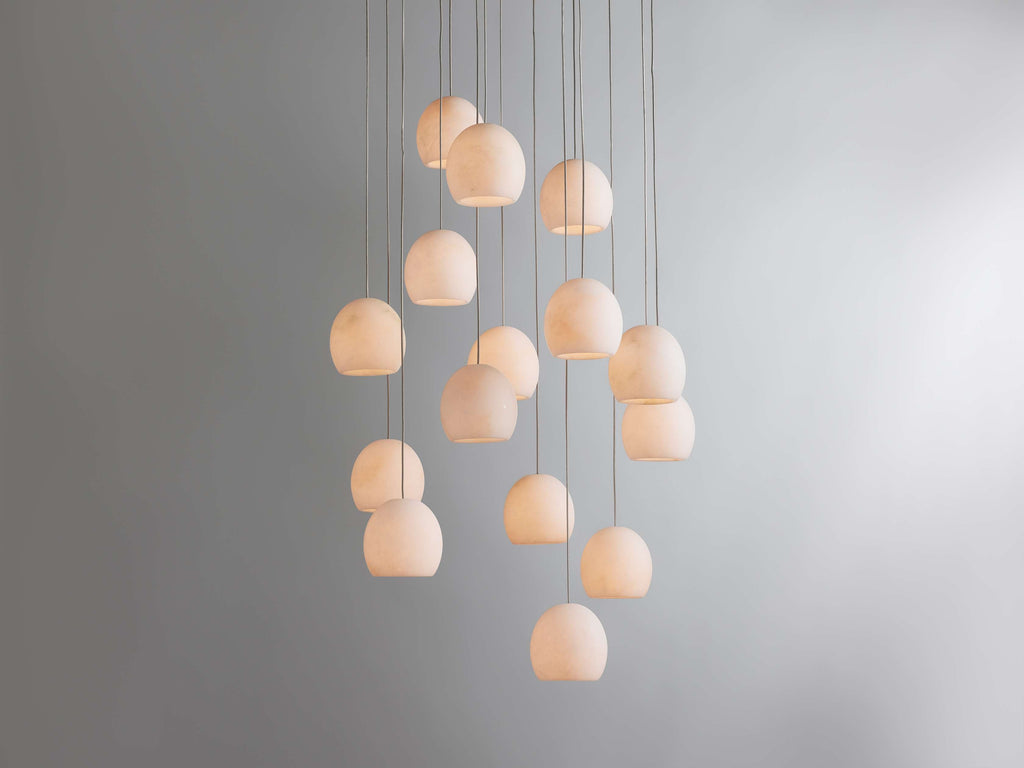 Natural Alabaster Round chandelier - Riven Wisp for dining room view 10