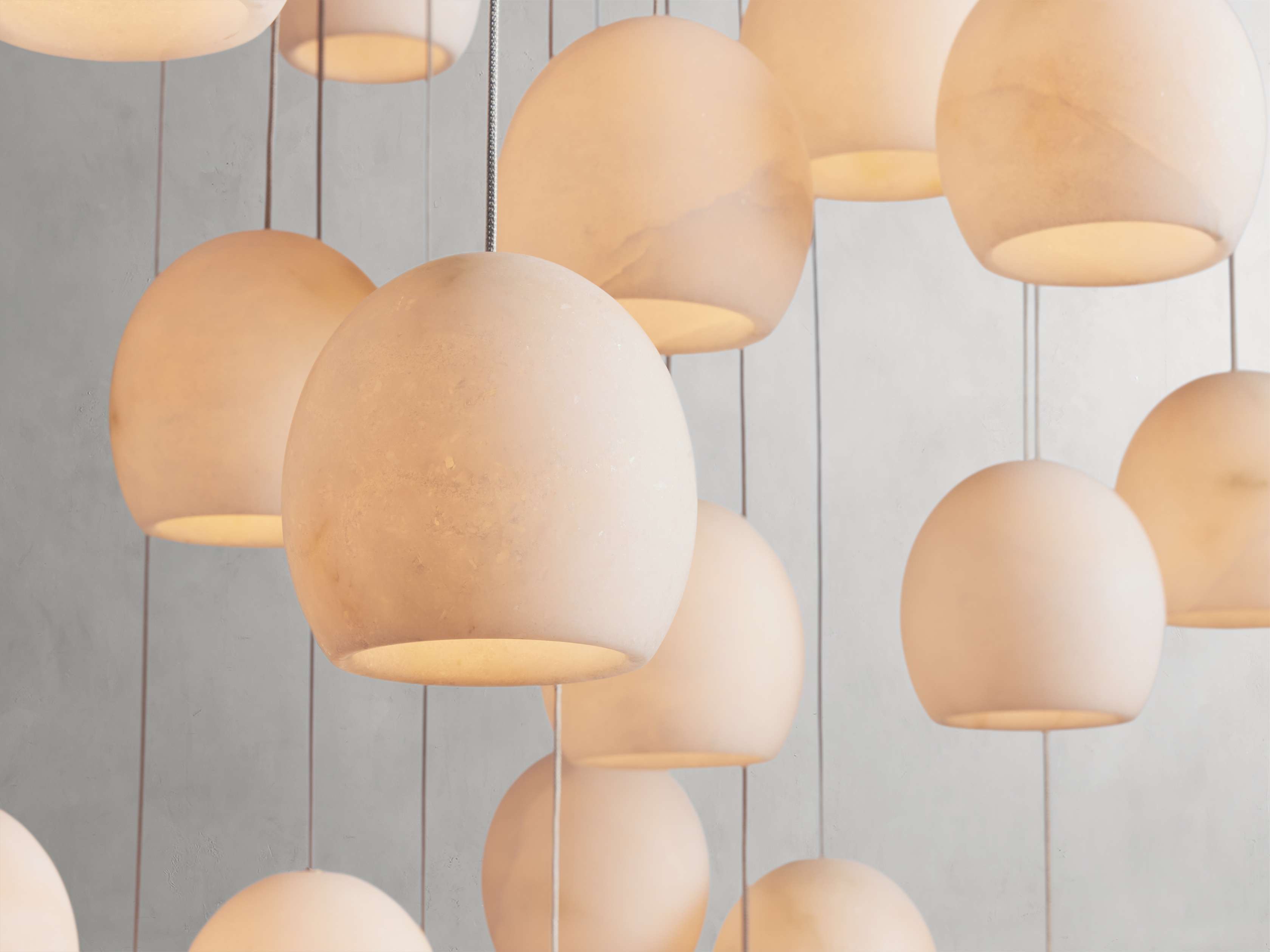Natural Alabaster Round chandelier - Riven Wisp for dining room view 7