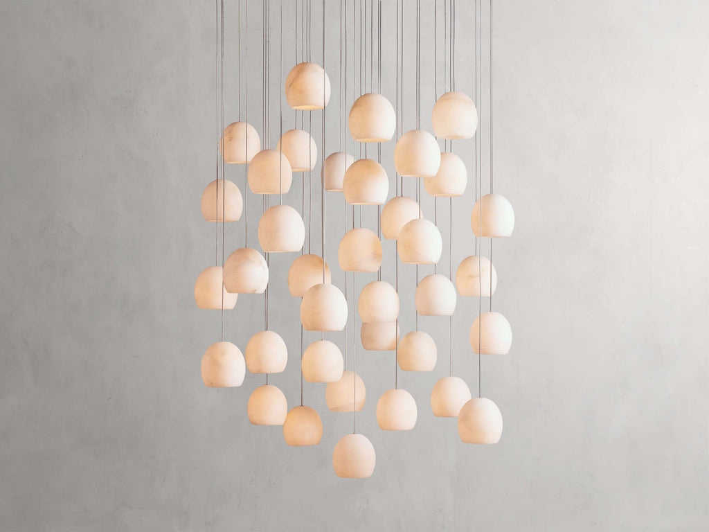 Natural Alabaster Round chandelier - Riven Wisp for dining room view 11