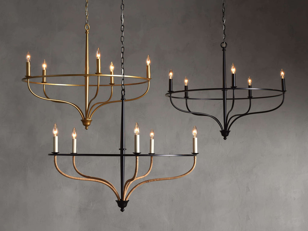 Matte Black Rattan Candle chandelier - Indra Wisp for dining room view 5
