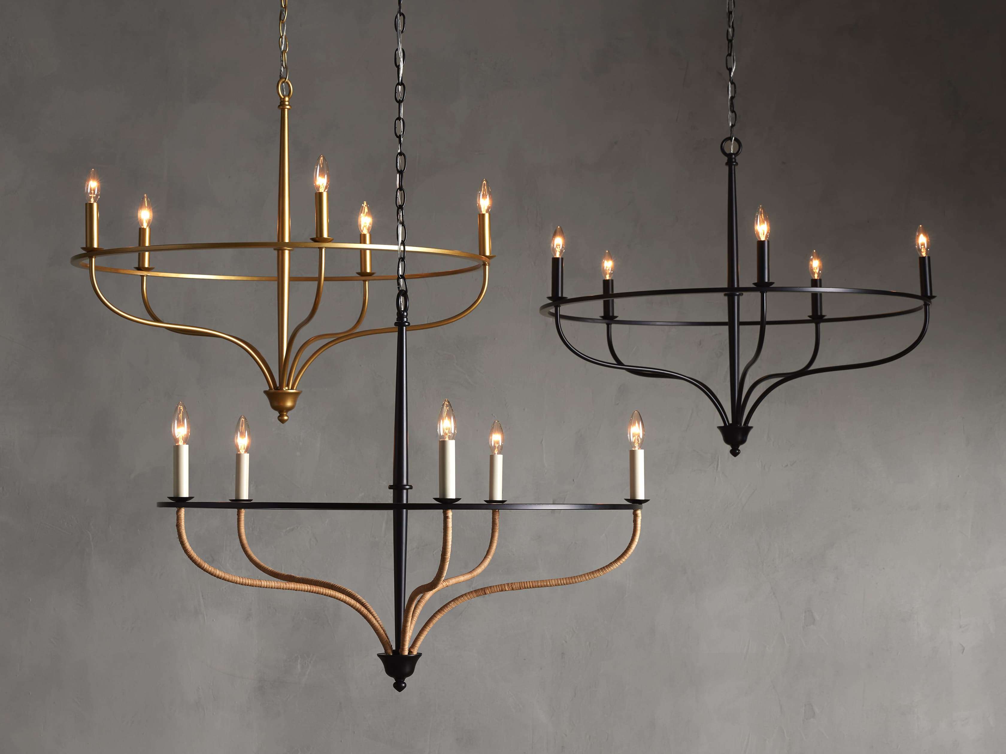 Matte Black Rattan Candle chandelier - Indra Wisp for dining room view 5