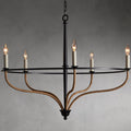 Matte Black Rattan Candle chandelier - Indra Wisp for dining room view 1