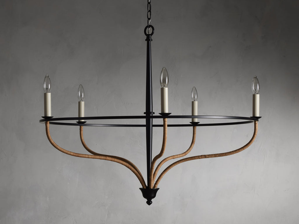 Matte Black Rattan Candle chandelier - Indra Wisp for dining room view 2