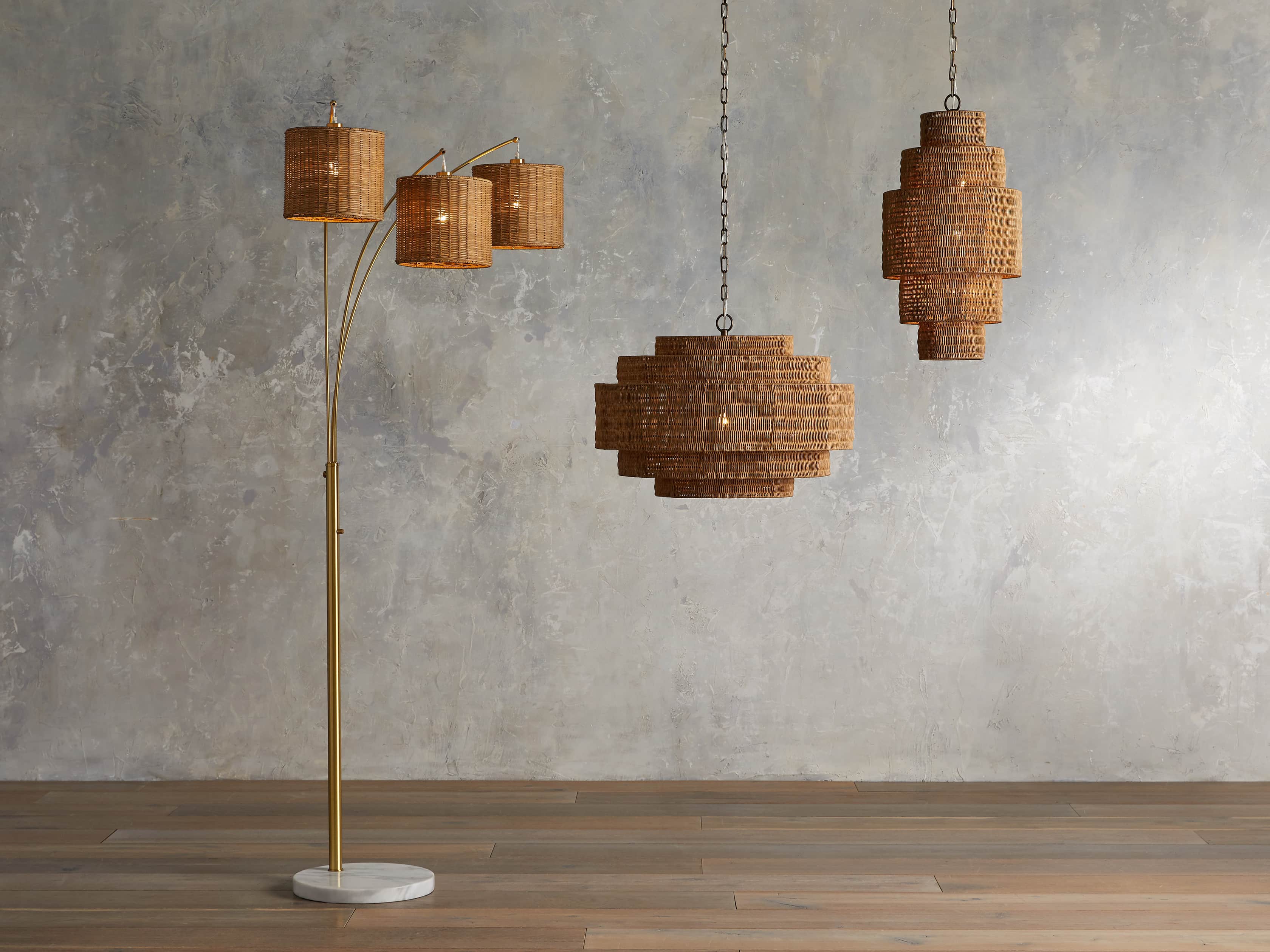 Black Rattan Tiered chandelier - Aster Arc for dining room view 7