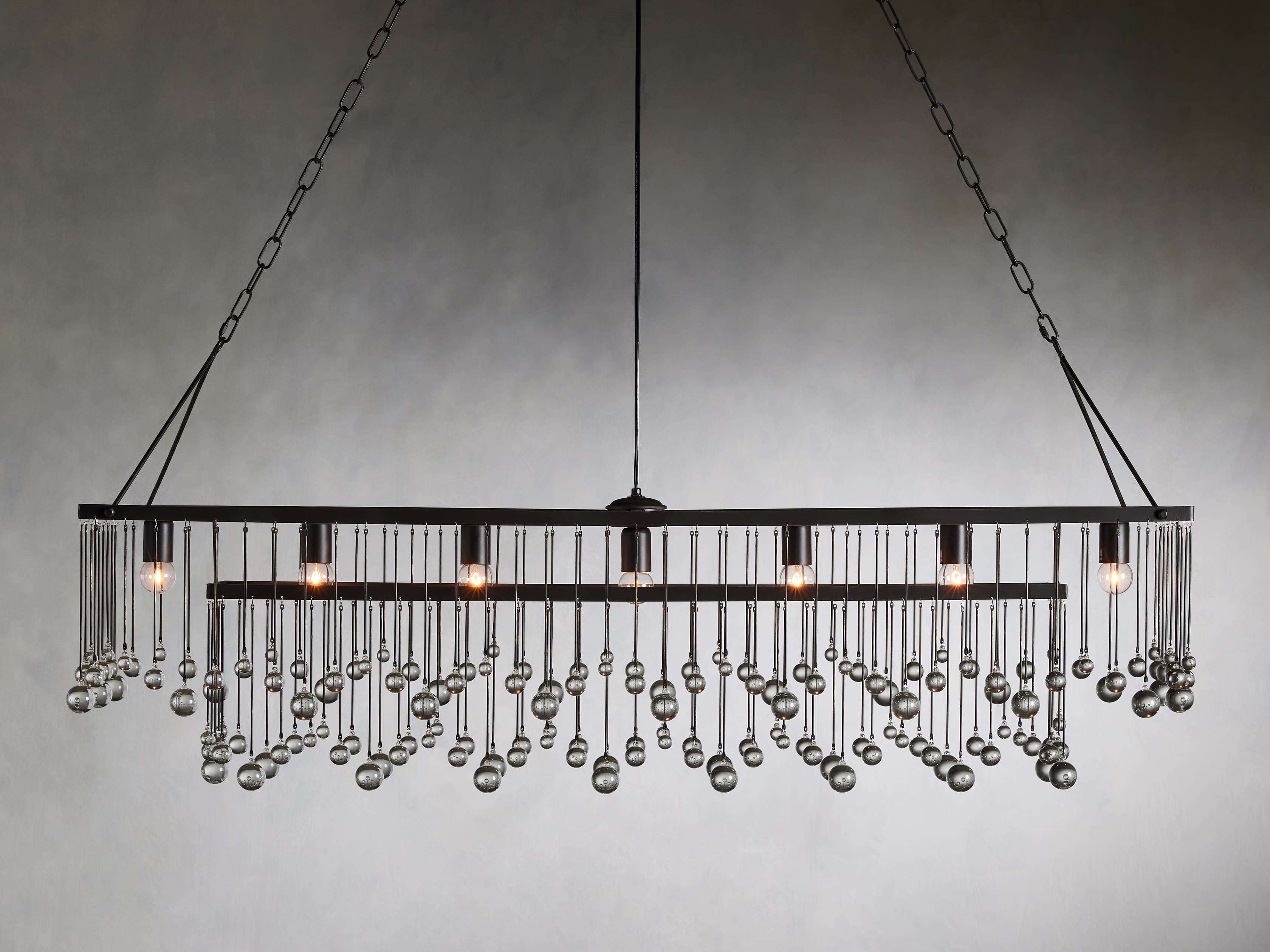 Brass Crystal Linear chandelier - Celeste Court for dining room view 12
