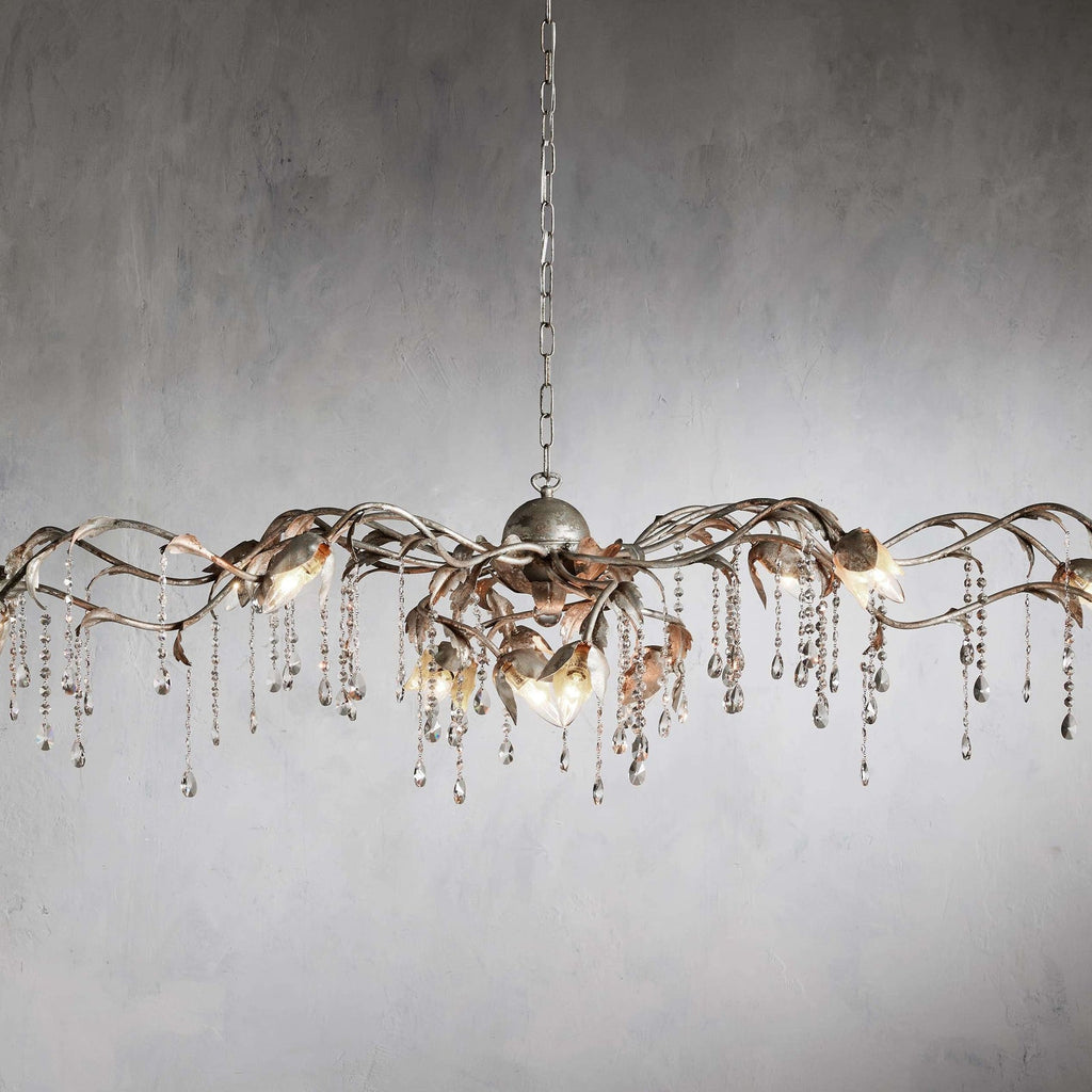 Silver Crystal Linear chandelier - Belen Wisp for dining room view 1