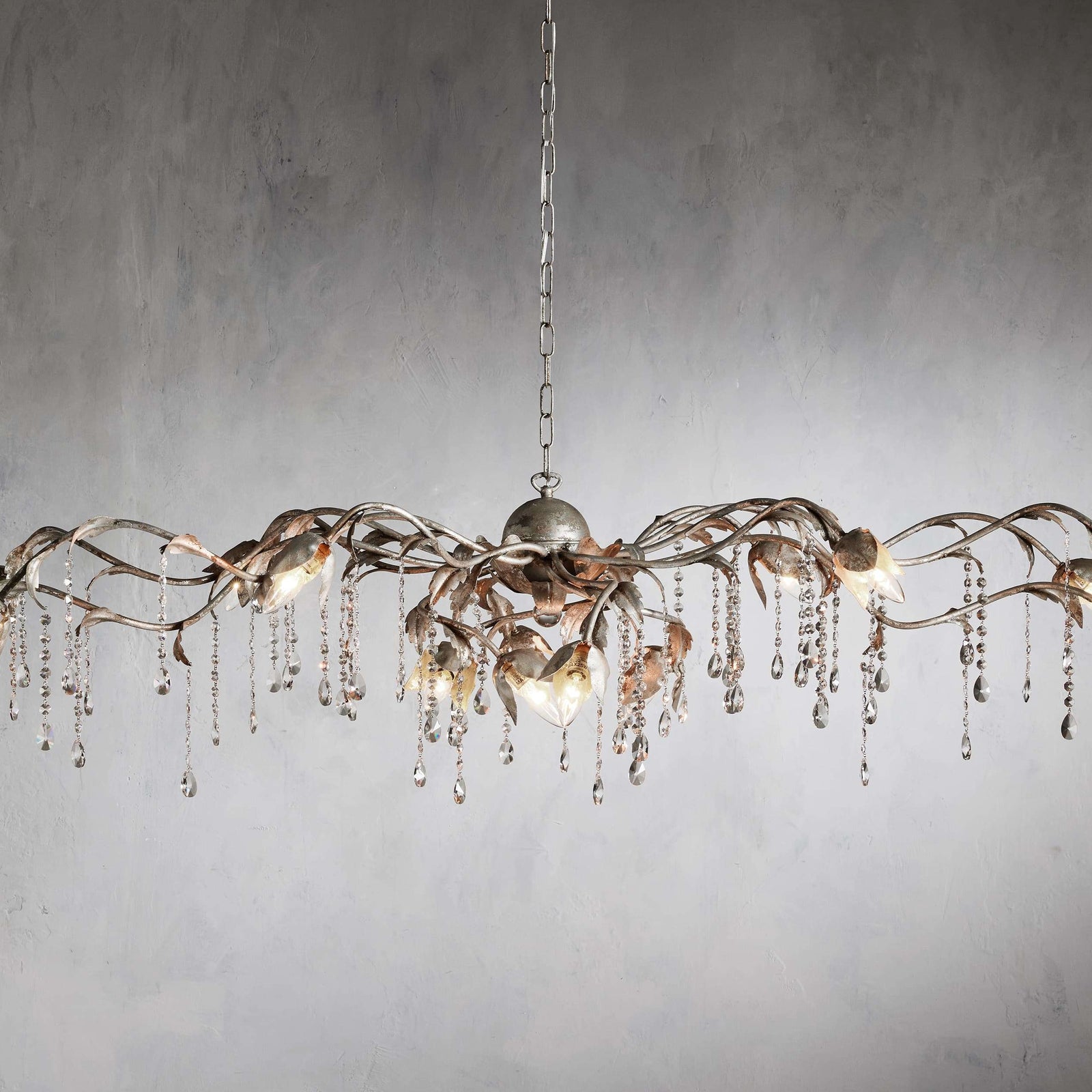 Silver Crystal Linear chandelier - Belen Wisp for dining room view 1
