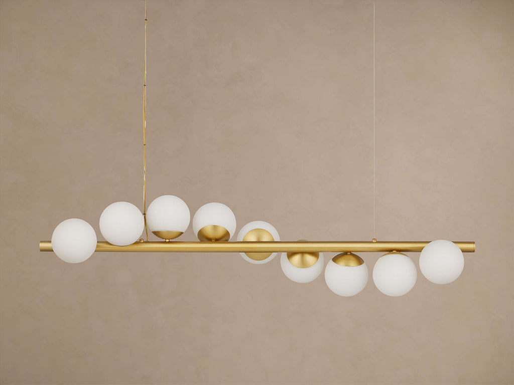 Brass Glass Linear chandelier - Wren Wisp for dining room view 2