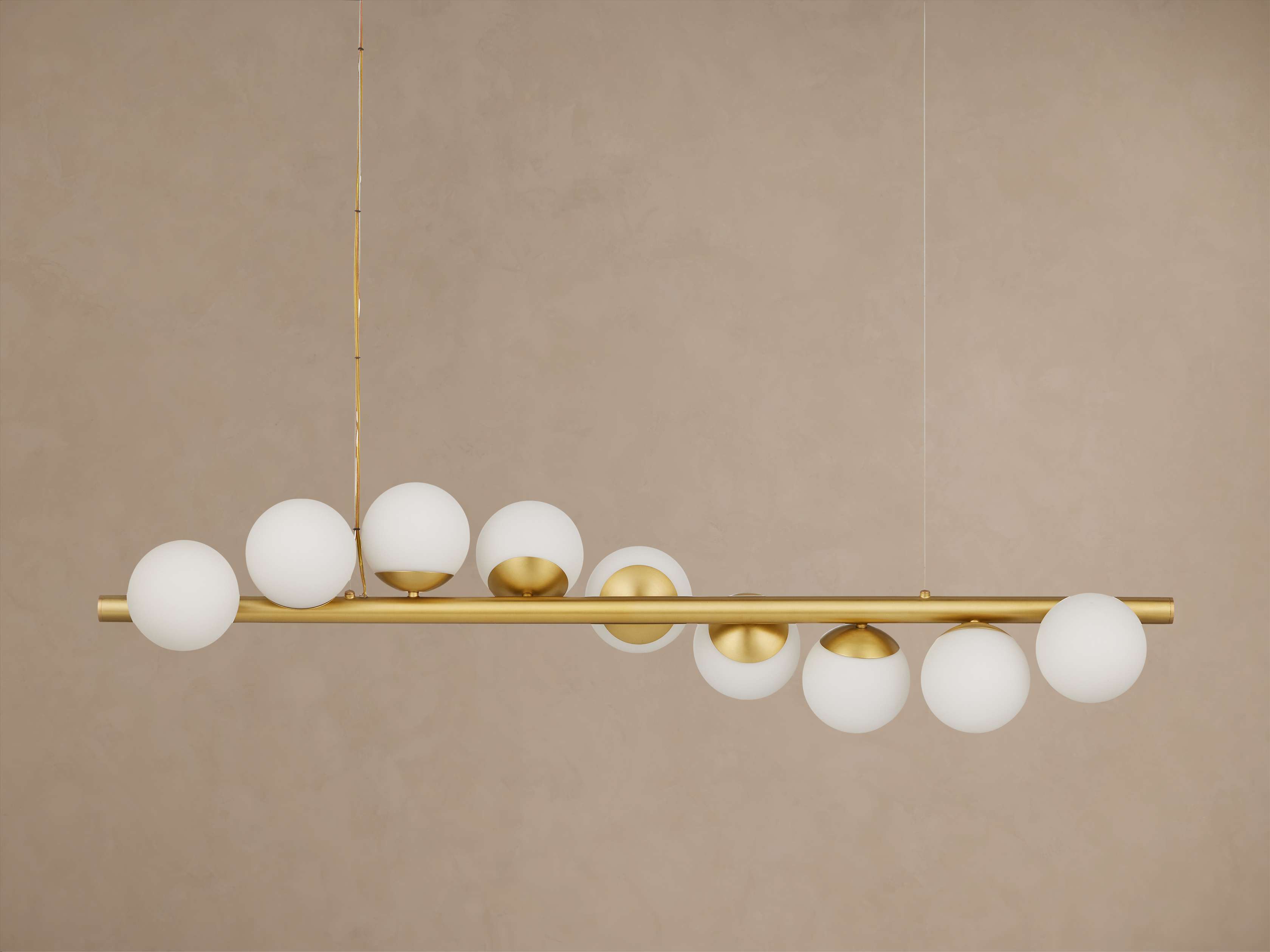 Brass Glass Linear chandelier - Wren Wisp for dining room view 2