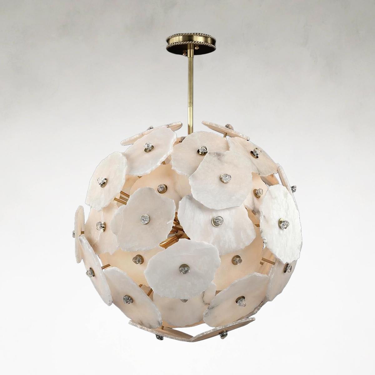 Brass Alabaster Linear chandelier - Lumen Stone for dining room view 1