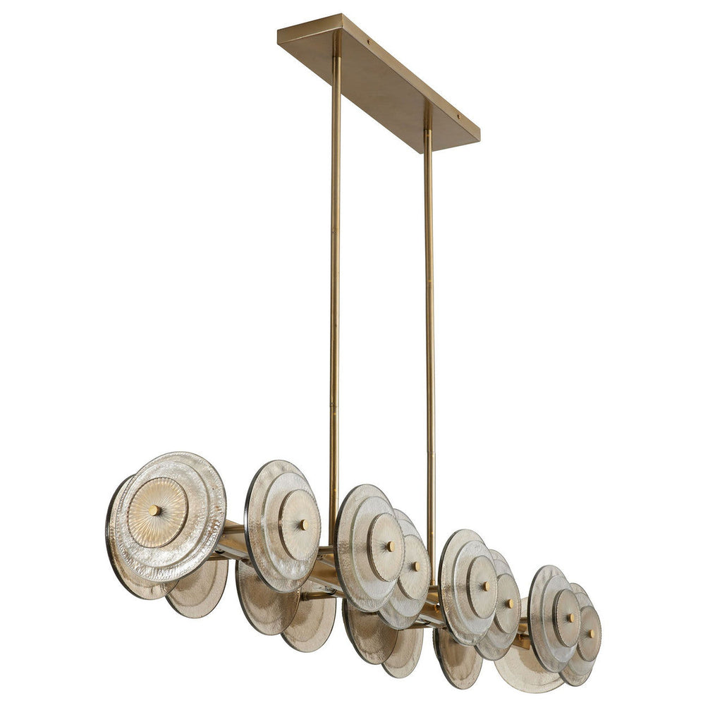 Antique Brass Glass Linear chandelier - Avon Meadow for dining room view 3