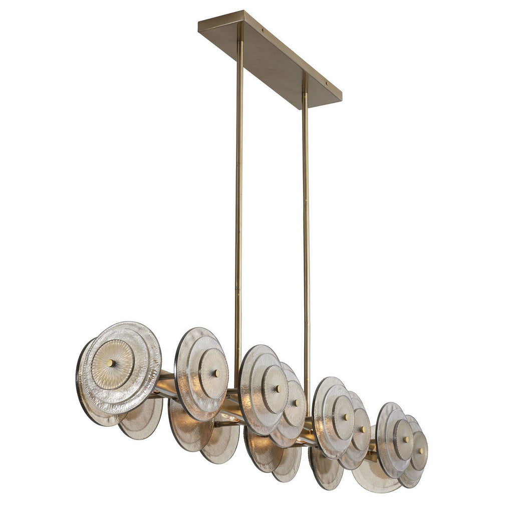 Antique Brass Glass Linear chandelier - Avon Meadow for dining room view 5