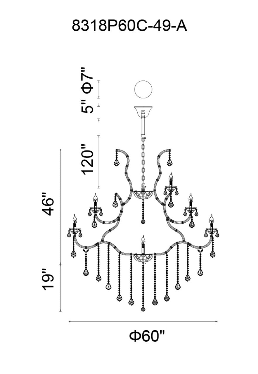 Clear Metal chandelier - Paloma Gleam for dining room view 2