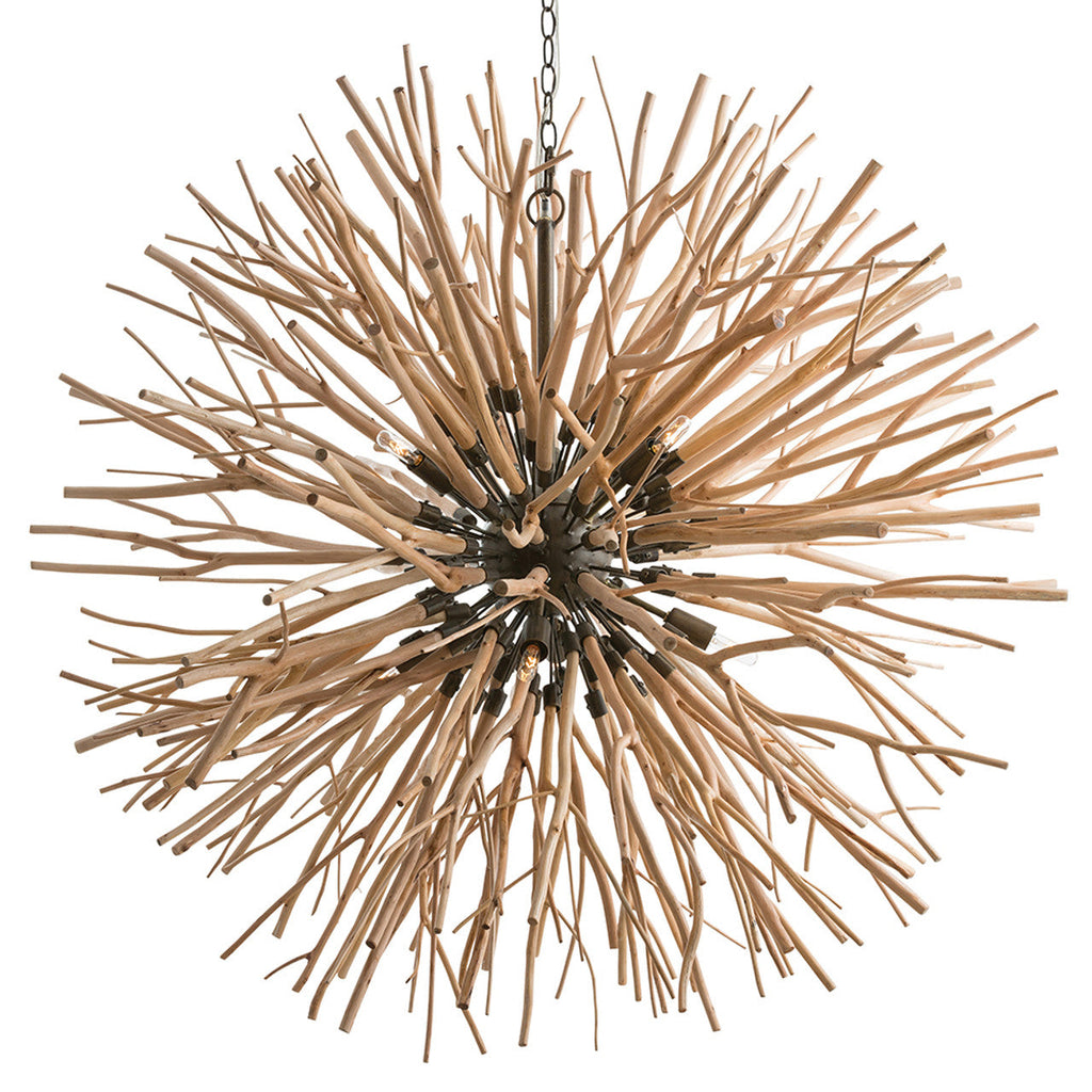 Clear Wood Round chandelier - Vela Point for dining room view 1