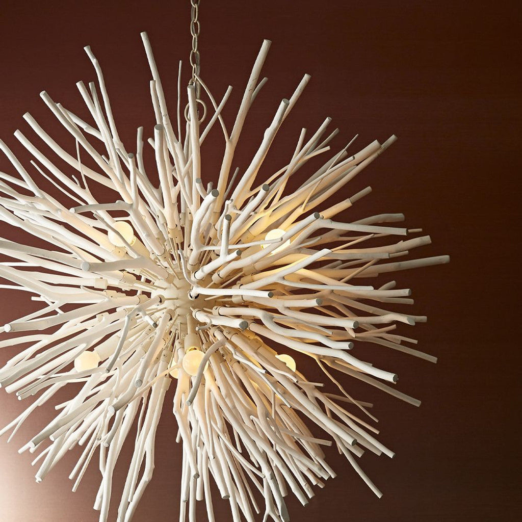 White Wood Round chandelier - Solene Point for dining room view 2