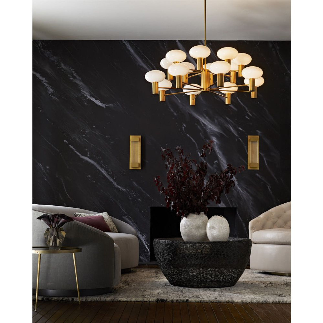 White Wood Round chandelier - Solene Point for dining room view 9