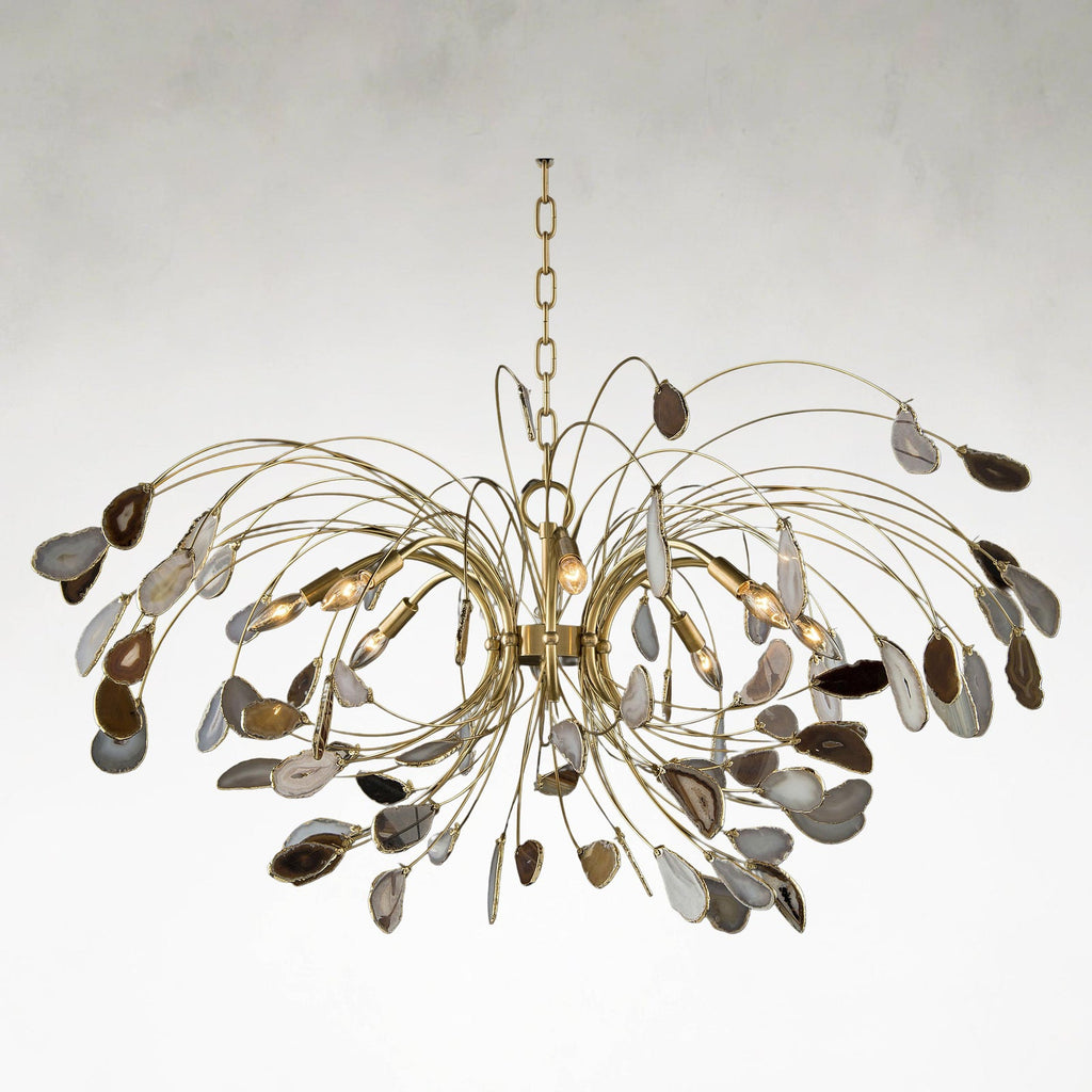 Brass Acrylic chandelier - Celia Stone for dining room view 1