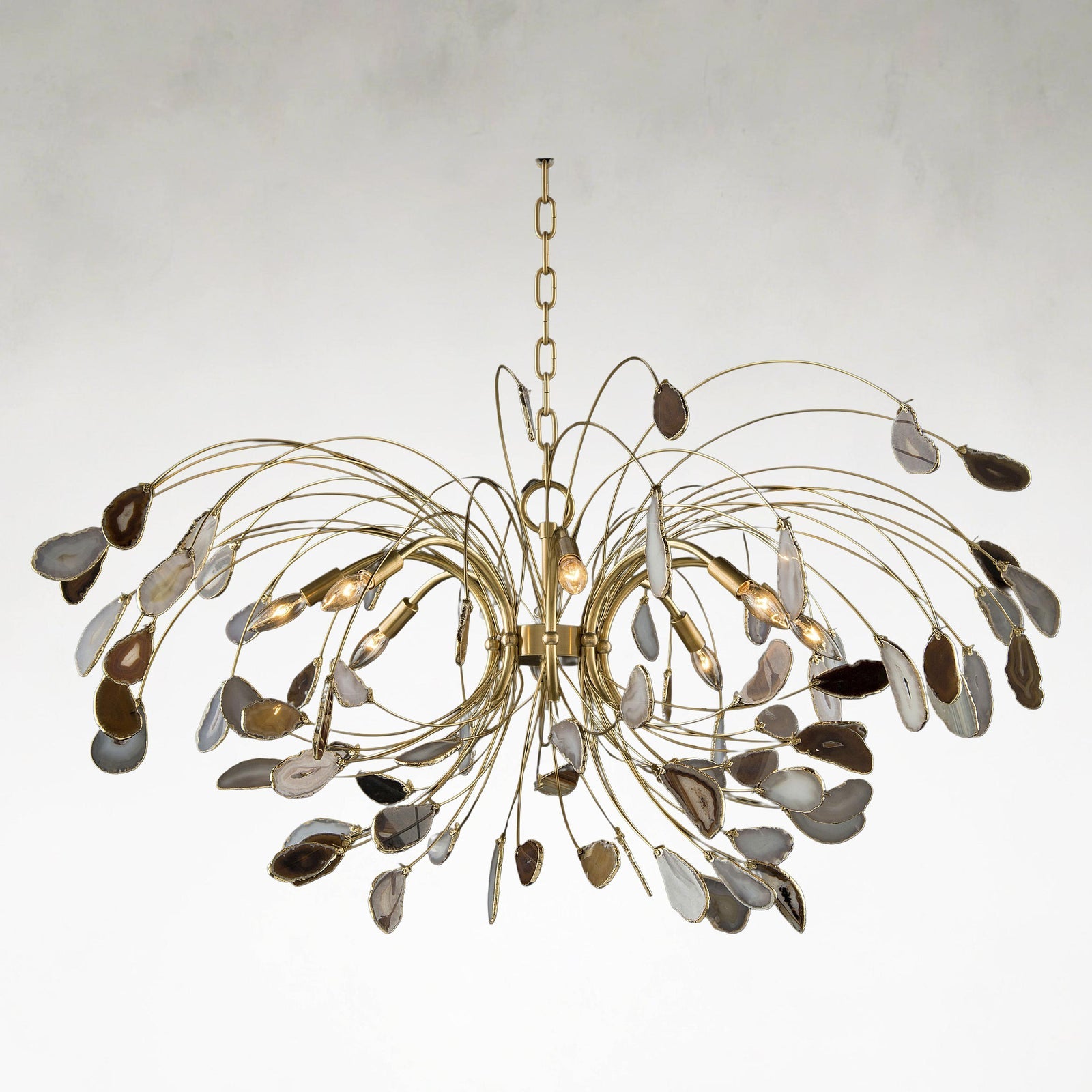 Brass Acrylic chandelier - Celia Stone for dining room view 1