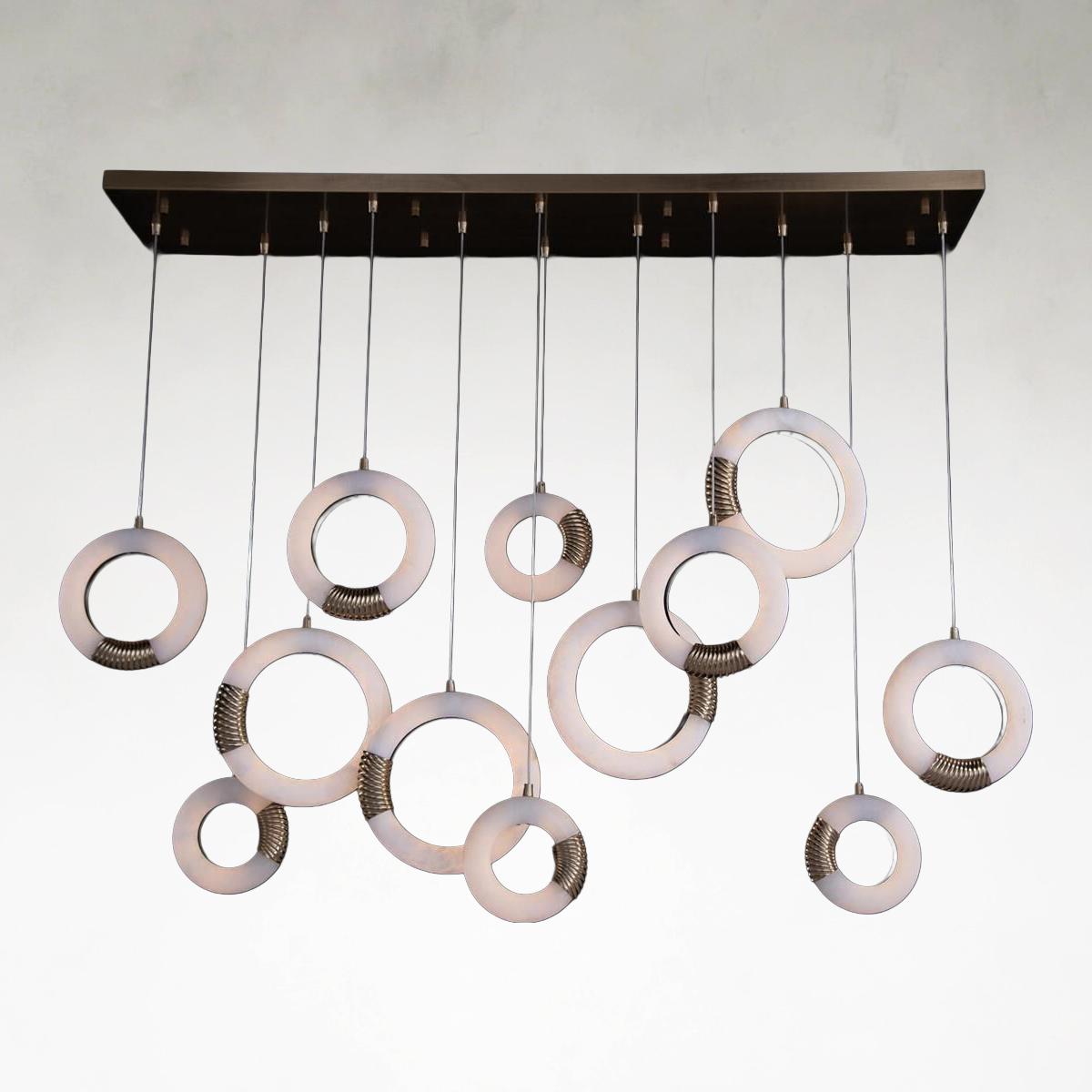 Brass Alabaster Linear chandelier - Rumi Stone for dining room view 1