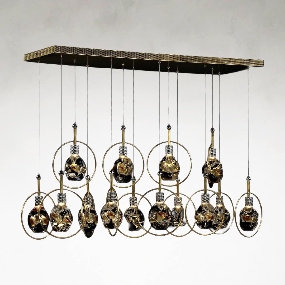 Polished Nickel Glass Linear chandelier - Ivara Stone for dining room view 1
