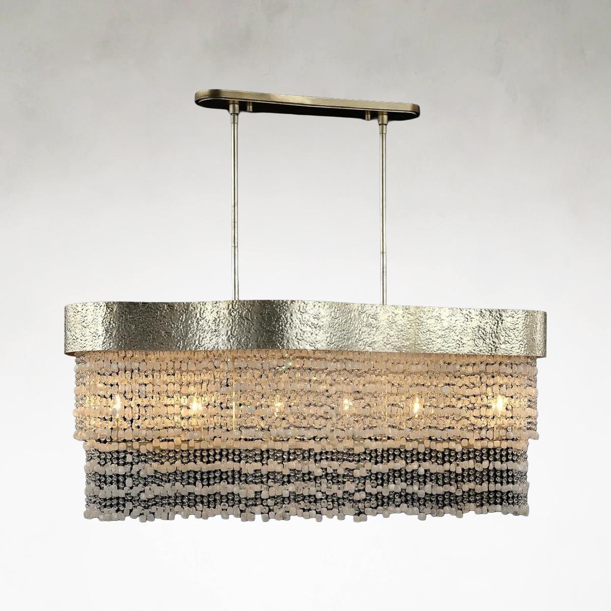 Silver Crystal Linear chandelier - Halo Stone for dining room view 1