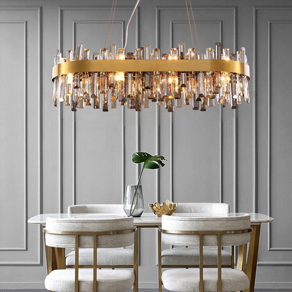 Clear Crystal Linear chandelier - Jovie Lane for dining room view 1
