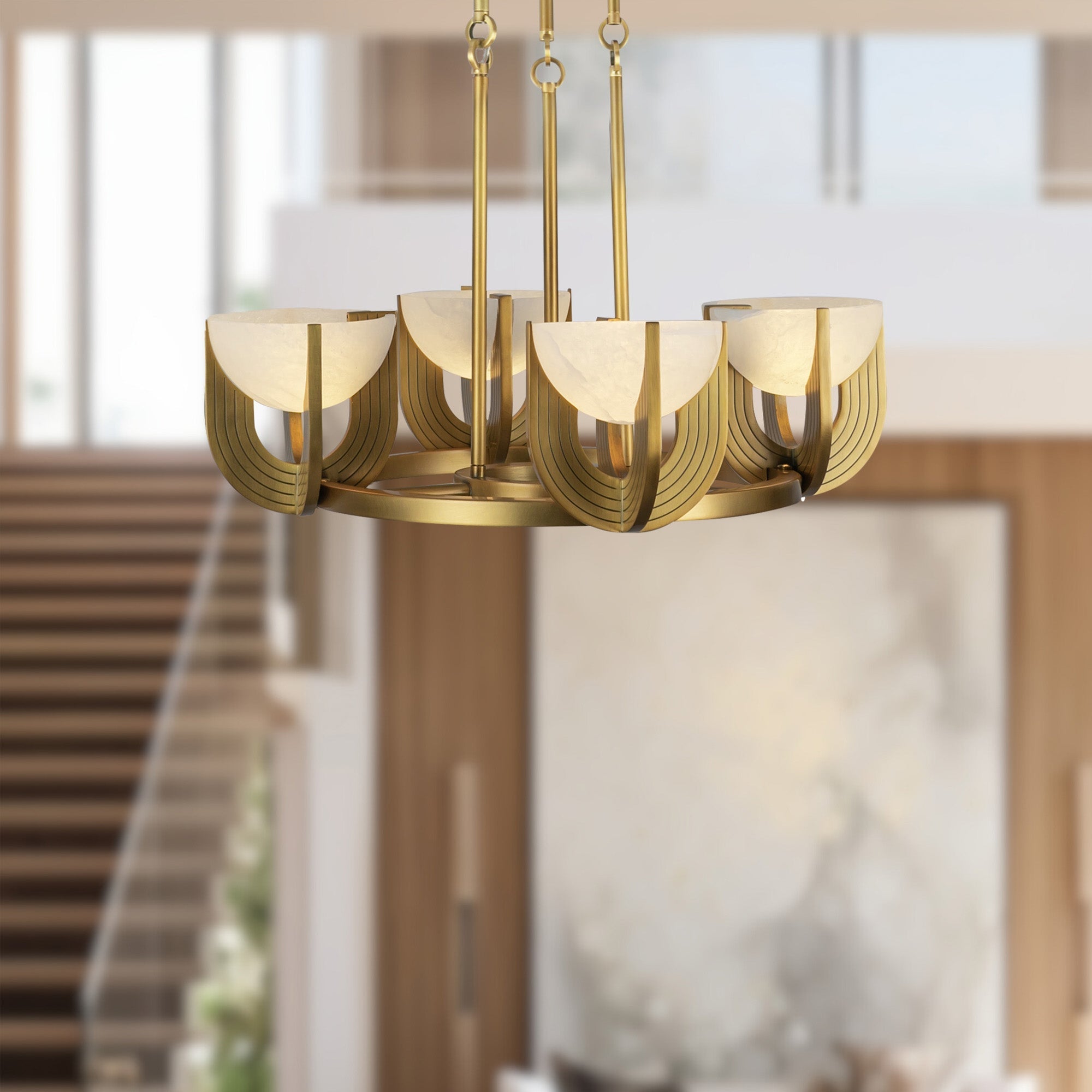 Antique Brass Alabaster chandelier - Quinn Court for dining room view 8
