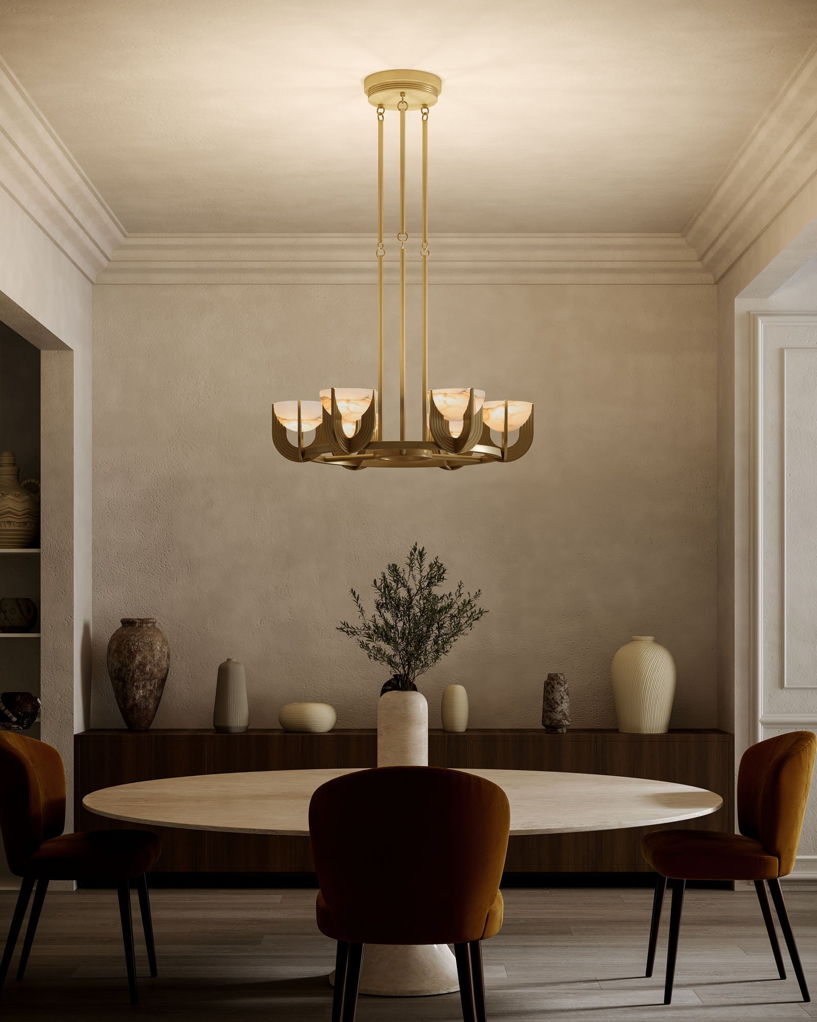 Antique Brass Alabaster chandelier - Quinn Court for dining room view 7