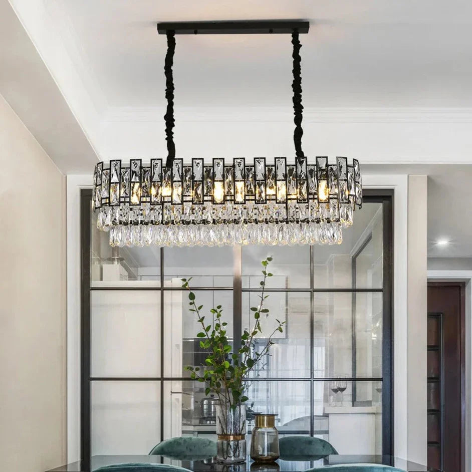 Black Crystal Linear chandelier - Kora Lane for dining room view 2