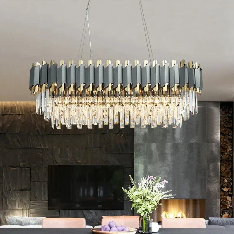 Clear Crystal Linear chandelier - Ottilie Lane for dining room view 3