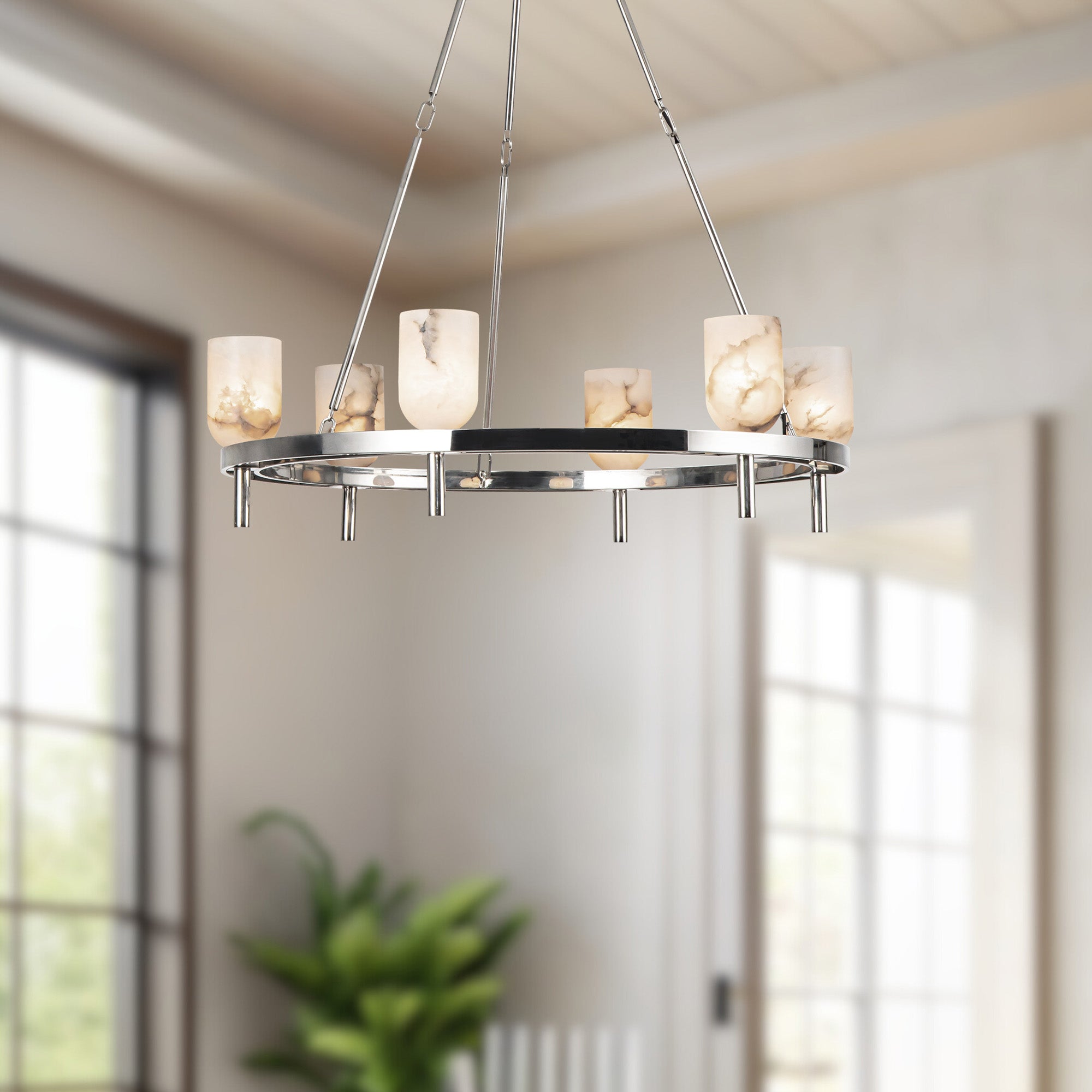 Polished Nickel Alabaster chandelier - Pavia Court for dining room view 5