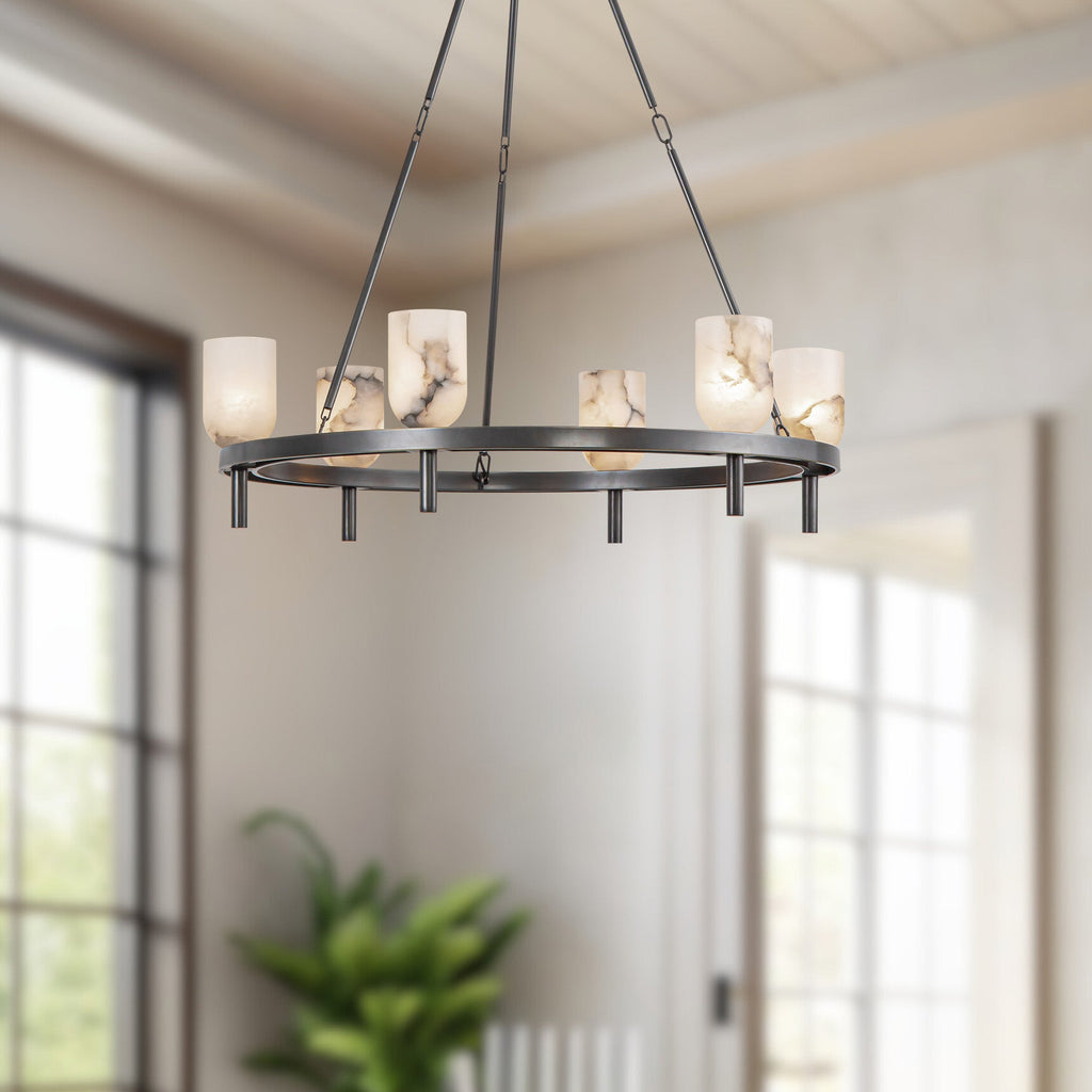 Bronze Alabaster chandelier - Opal Court for dining room view 5
