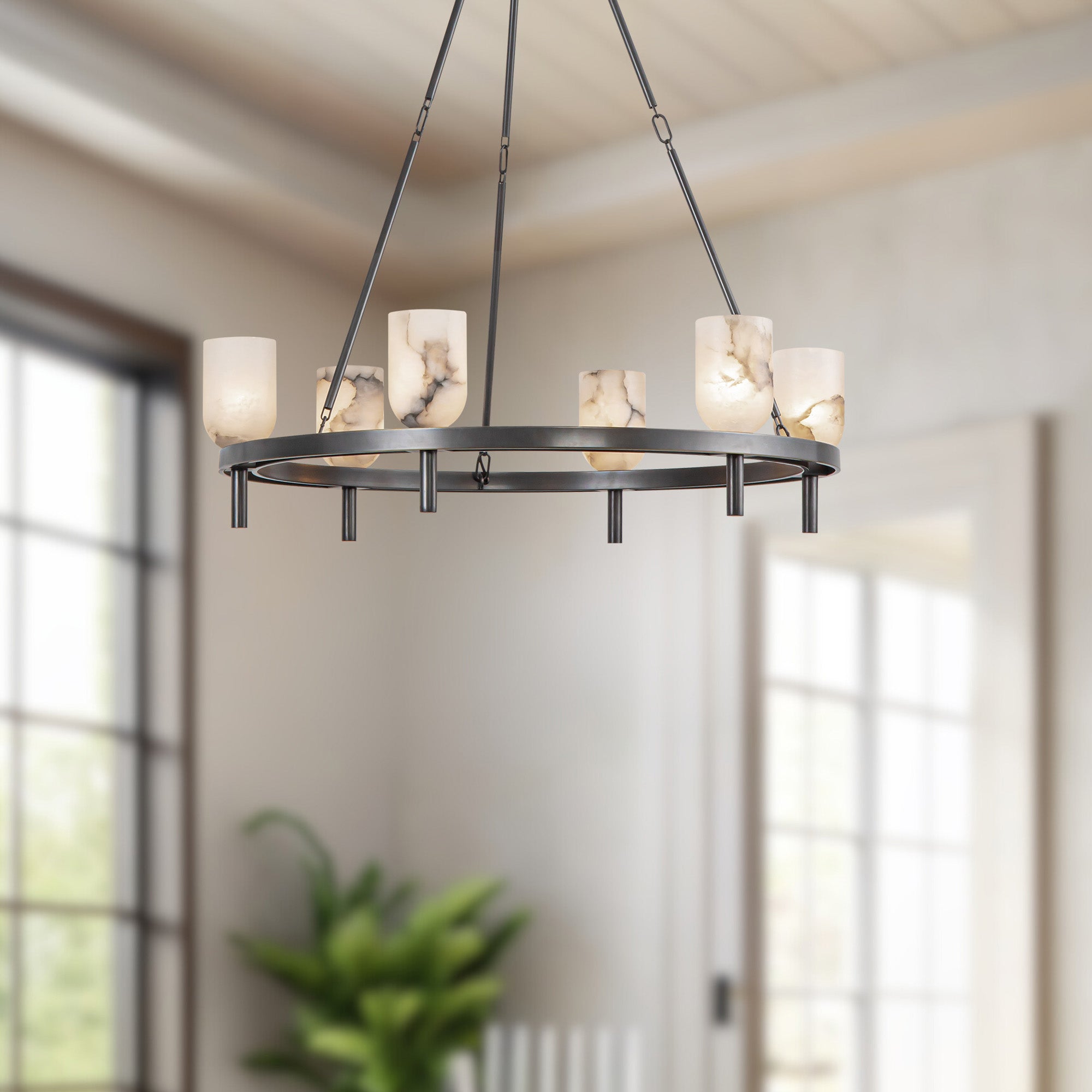 Bronze Alabaster chandelier - Opal Court for dining room view 5
