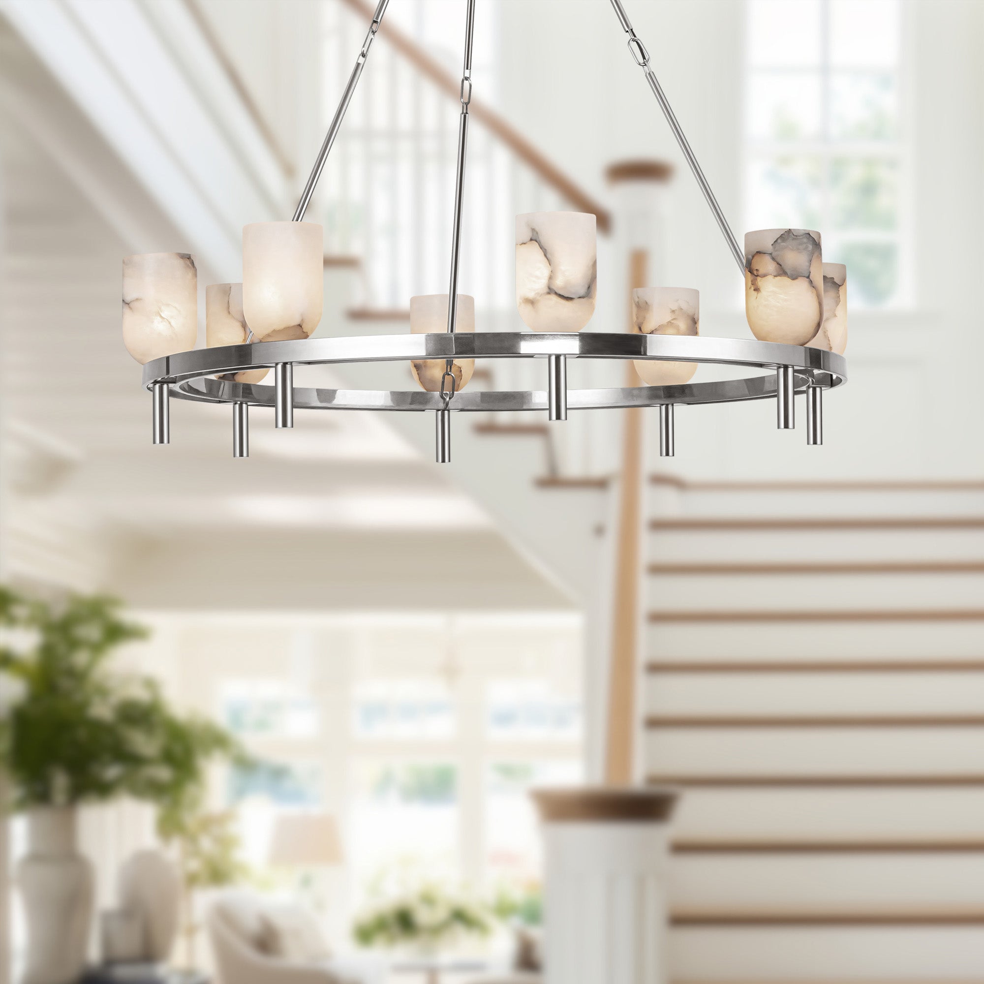 Polished Nickel Alabaster chandelier - Belen Court for dining room view 3