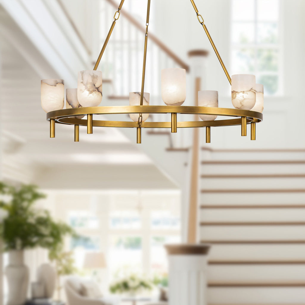 Antique Brass Alabaster chandelier - Tova Court for dining room view 4