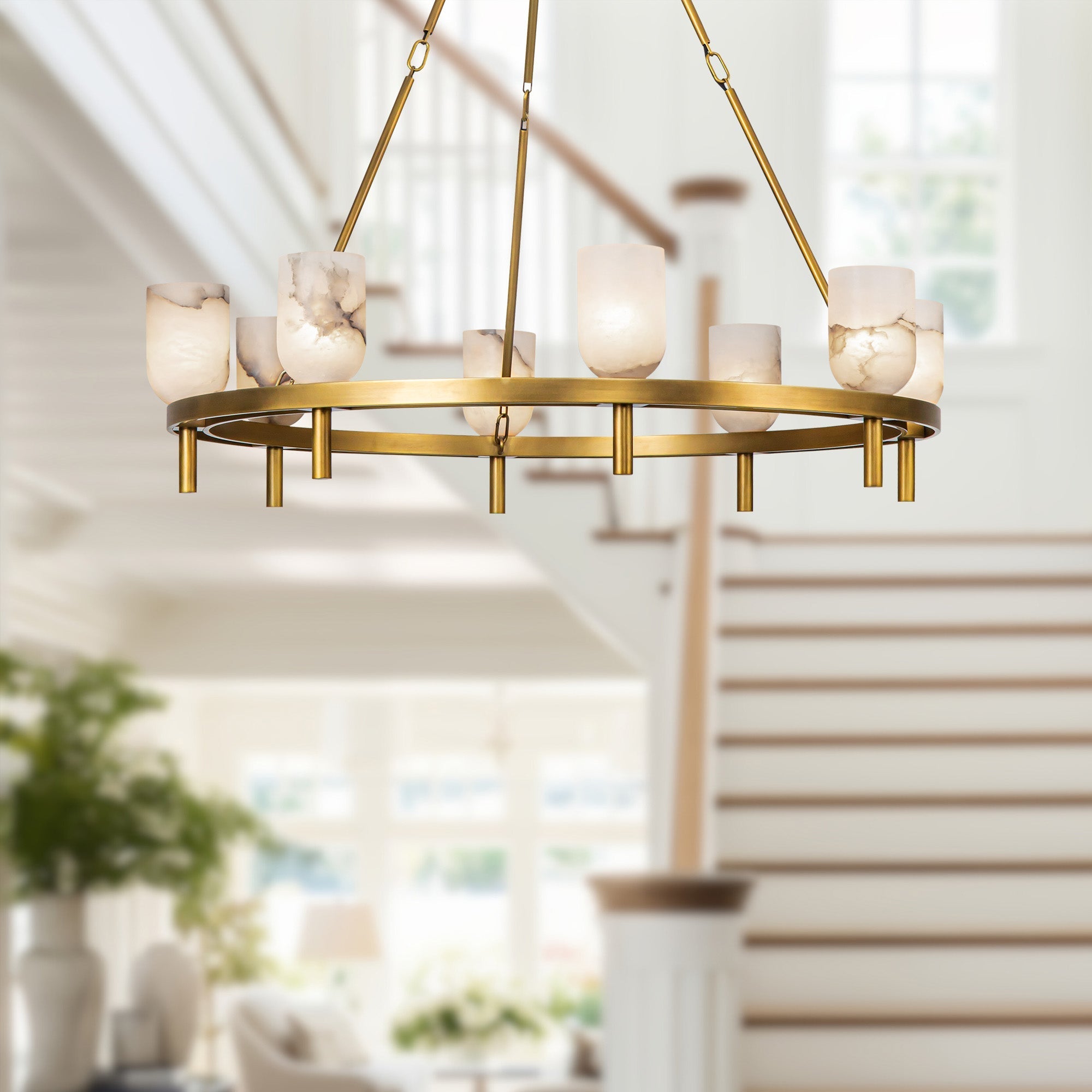 Antique Brass Alabaster chandelier - Tova Court for dining room view 4
