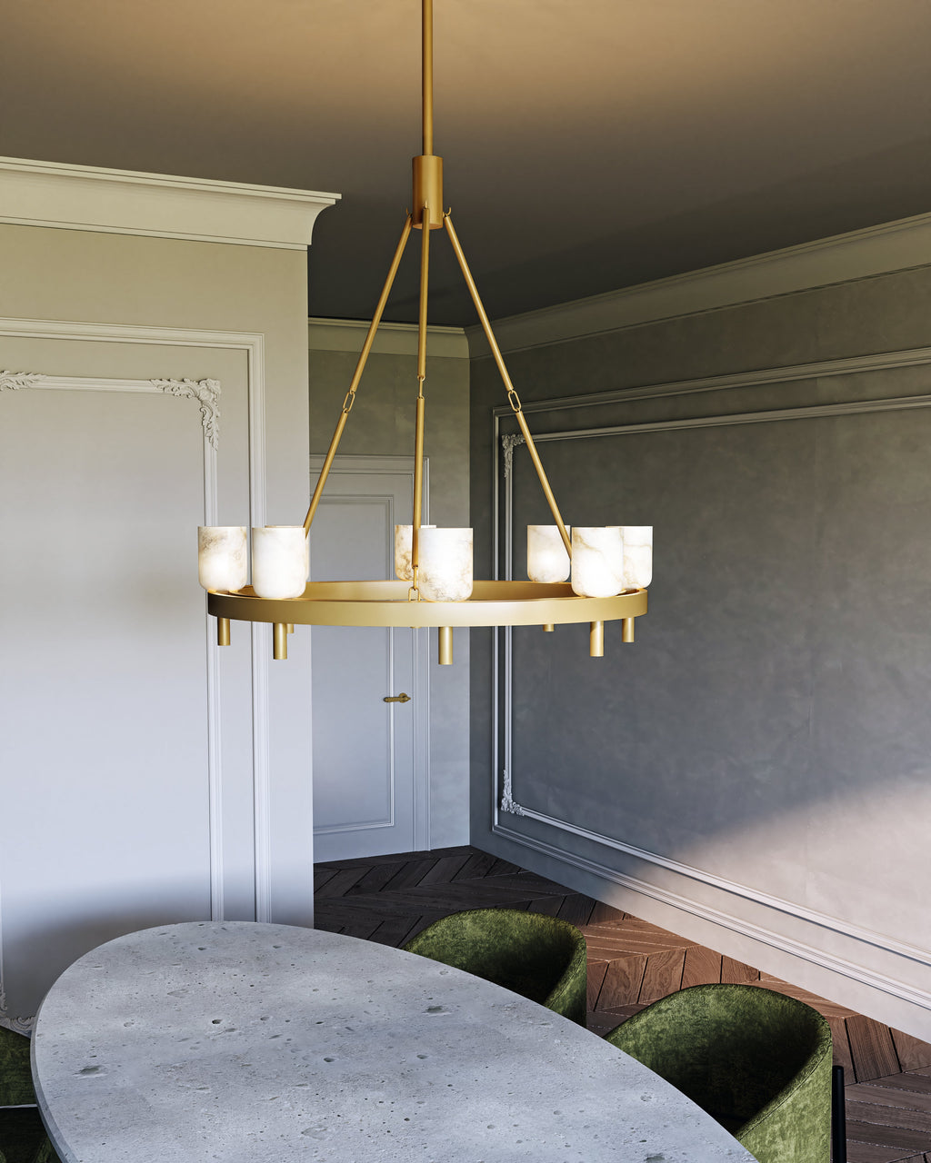 Antique Brass Alabaster chandelier - Tova Court for dining room view 3