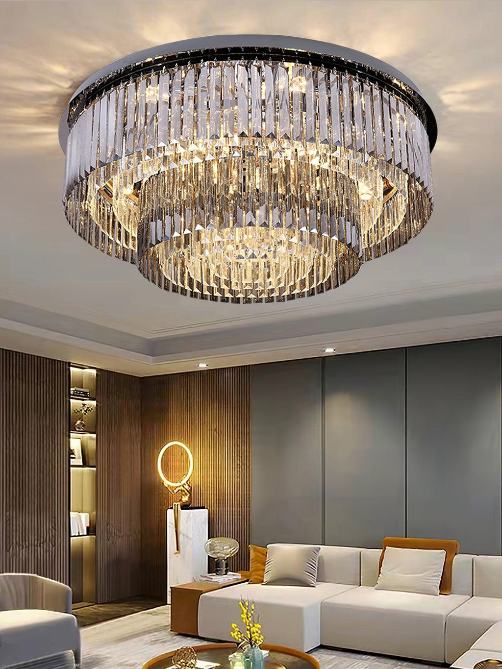Flush Chrome Crystal Ceiling Light